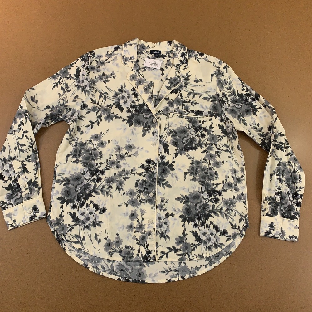 Gap Body Womens Size XS Gray Floral Print Poplin Long Sleeve Pajama Shirt NWT